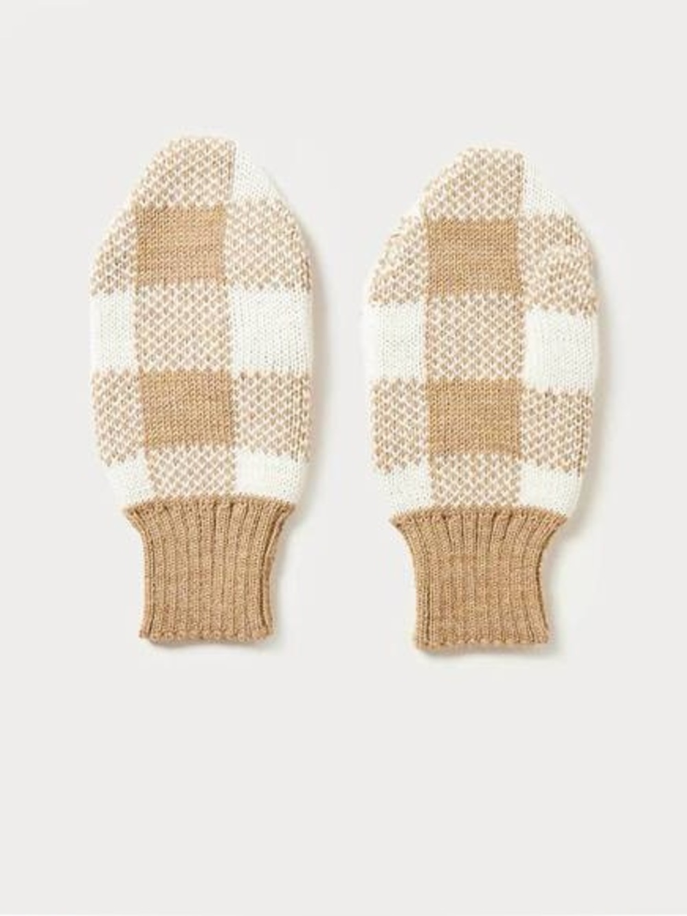 Loeffler Randall Beige and White Check Knit Mittens
